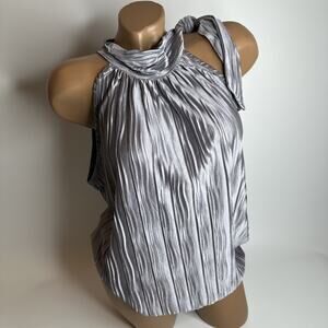 Y2K Heart And Soul Silver Metallic Pleated Halter Top Clubwear Party Glam L USA